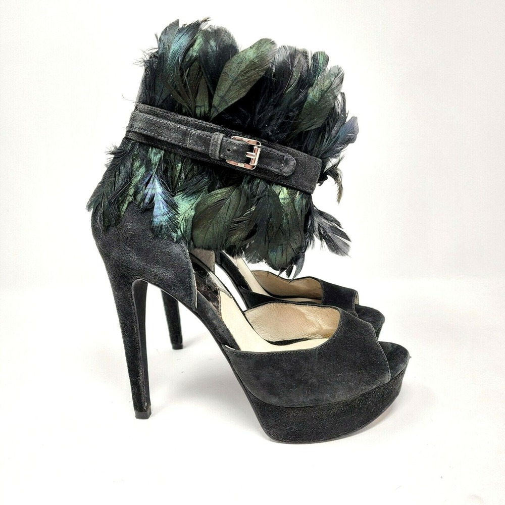 Michael Kors shoes 5.5M Feather Ankle Strap Buckle Black Peep Toe Stiletto